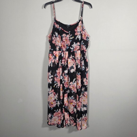 Womens Midi Chiffon Pleated Dress Black Floral Size 1 - Picture 2 of 8